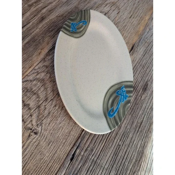 Thunder Group Melamine Oval Platter Asian Design Blue Grey Speckled 9.75 Inch - Picture 5 of 13